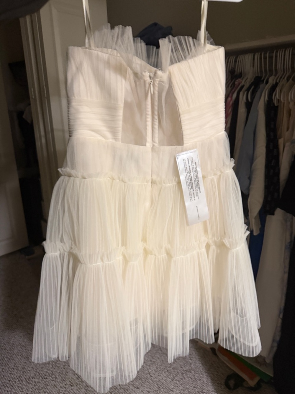 Strapless Tiered Tulle Mini Dress in White Sz 8 - Picture 3 of 5